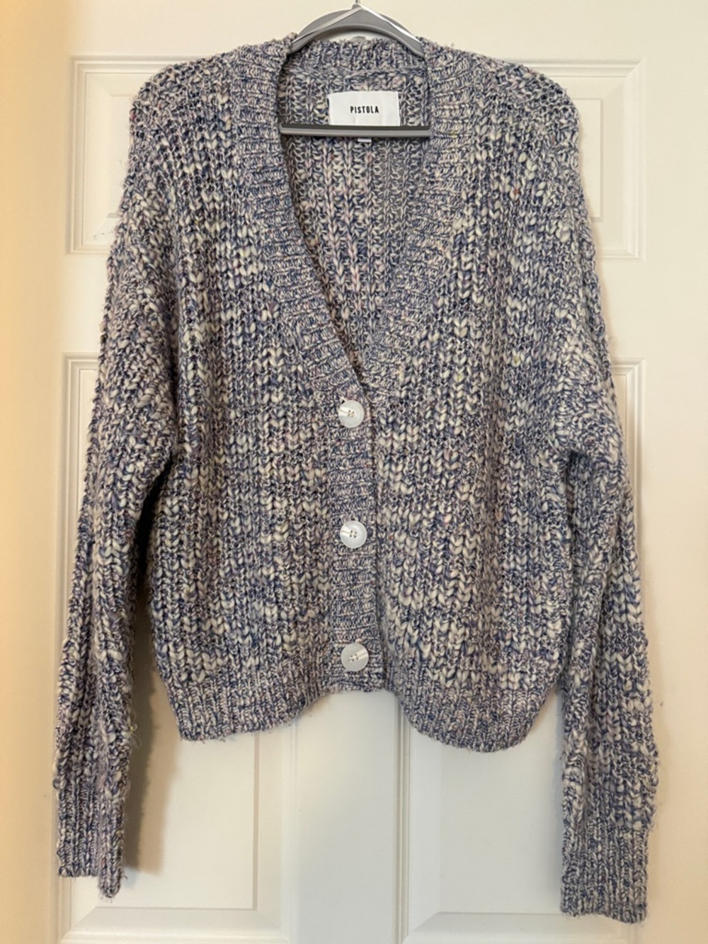 pistola speckled lavender-gray chunky button-up cardigan